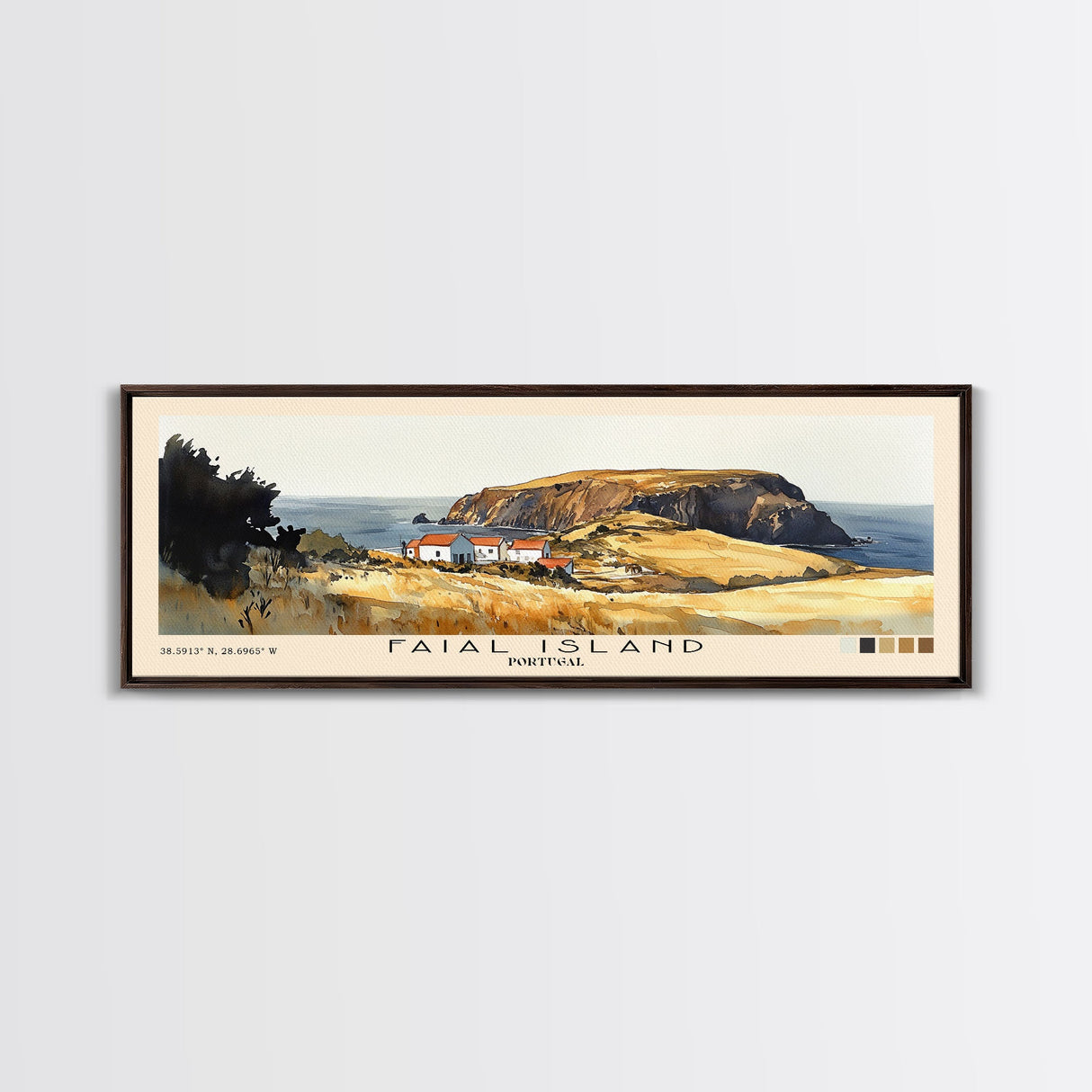 Faial Island, Portugal Watercolor Beach Print, Vacation Gift, Portugal Wall Art, Framed Canvas Print, Framed Beach Painting