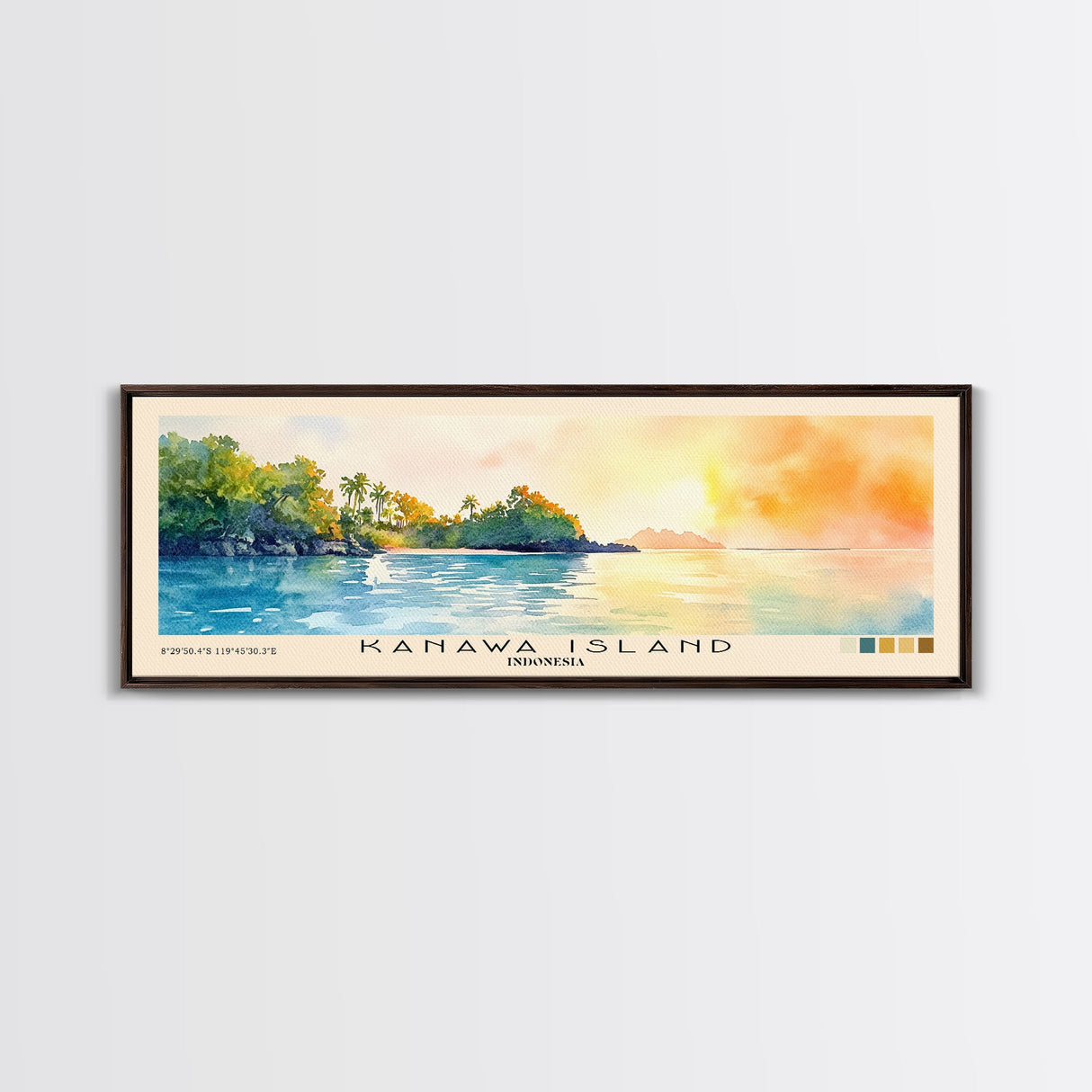 Kanawa Island, Indonesia Watercolor Print, Vacation Gift, Indonesia Wall Art, Beach Painting, Beach Decor, Large Wall Art, Wood Frame Art