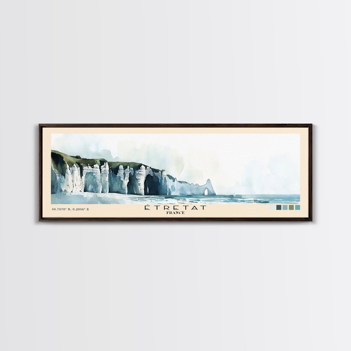 Étretat, France Watercolor Print, Vacation Gift, France Wall Art, Beach Painting, Beach Decor, Large Wall Art, Wood Frame Art