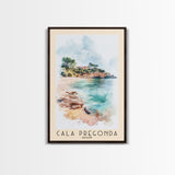 Cala Pregonda, Spain Watercolor Print, Vacation Gift, Spain Wall Art, Beach Painting, Beach Decor, Large Wall Art, Wood Frame Art