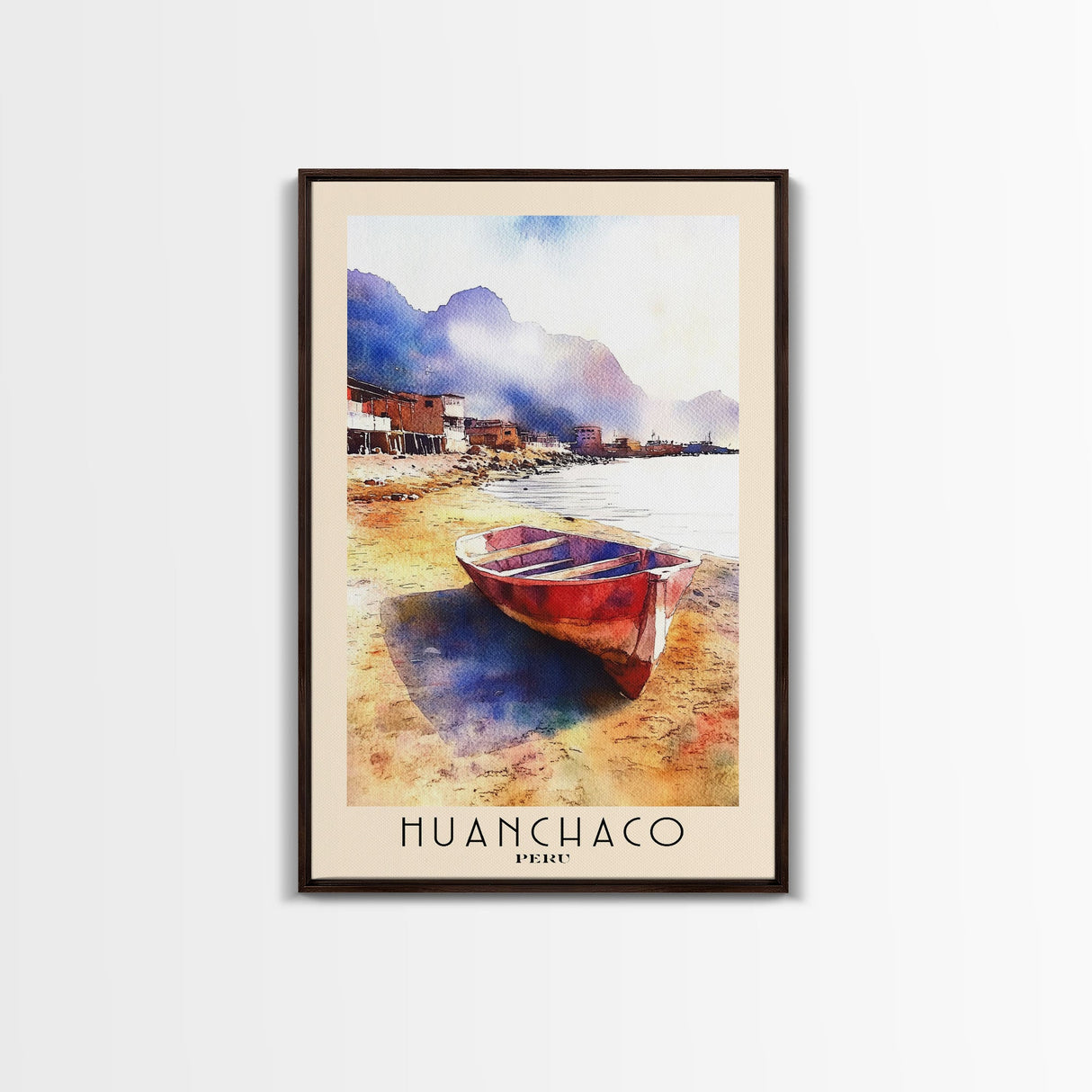Huanchaco, Peru Watercolor Beach Print, Vacation Gift, Peru Wall Art, Framed Canvas Print, Framed Beach Painting