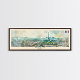 Paris France Panoramic Travel Poster, Framed Canvas Print or Metal Wall Art, Travel Art, Home Decor, Panoramic Painting, Midcentury Art