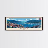 Bergen Norway Wall Art, Panoramic Travel Poster, Panoramic Framed Canvas Print, City Wall Art, Wall Hanging Home Decor, Travel Art