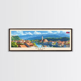 Celje Slovenia Panoramic Travel Poster, Framed Canvas Print or Metal Wall Art, Travel Art, Home Decor, Panoramic Painting, Midcentury Art