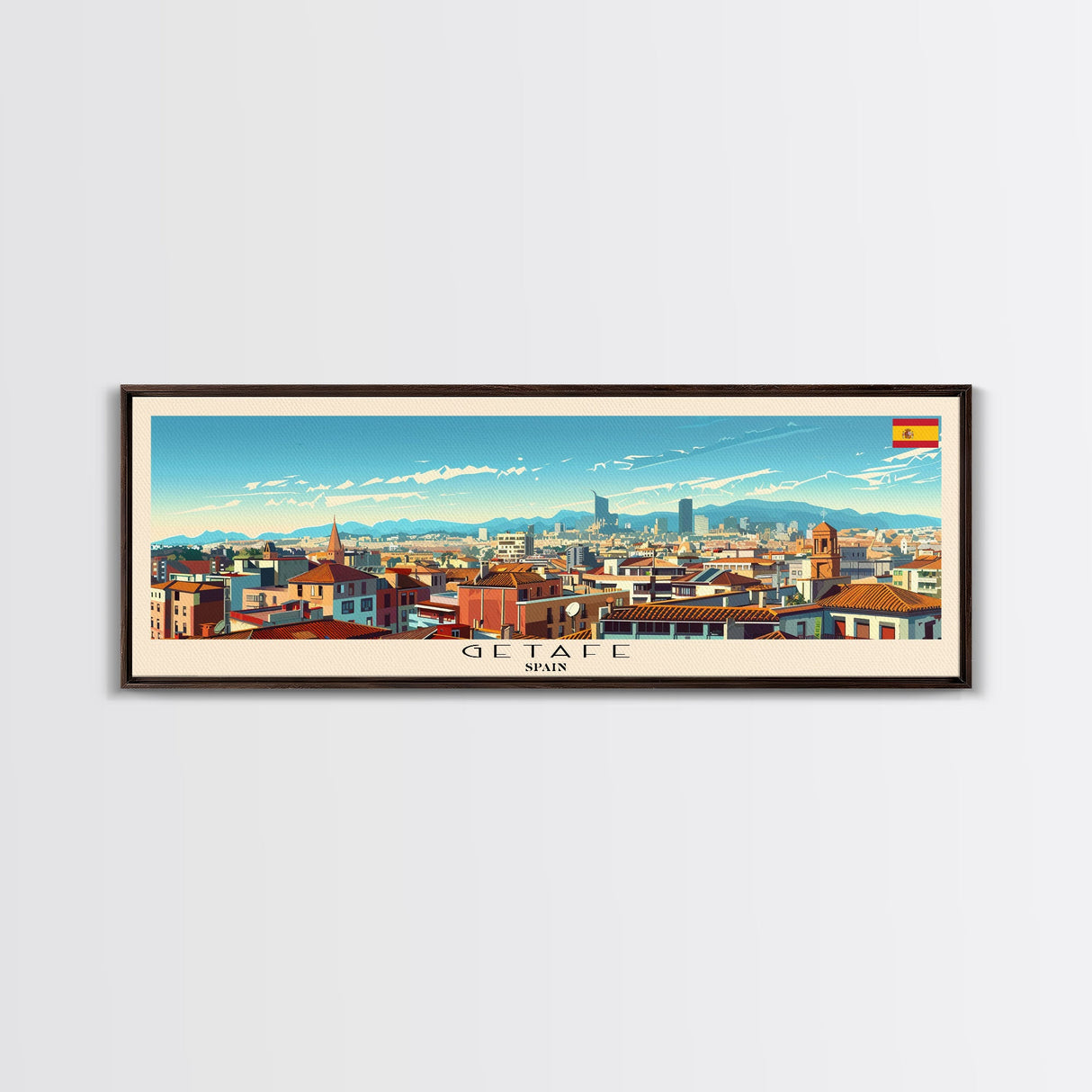 Getafe Spain Panoramic Travel Poster, Framed Canvas Print or Metal Wall Art, Travel Art, Home Decor, Panoramic Painting, Midcentury Art