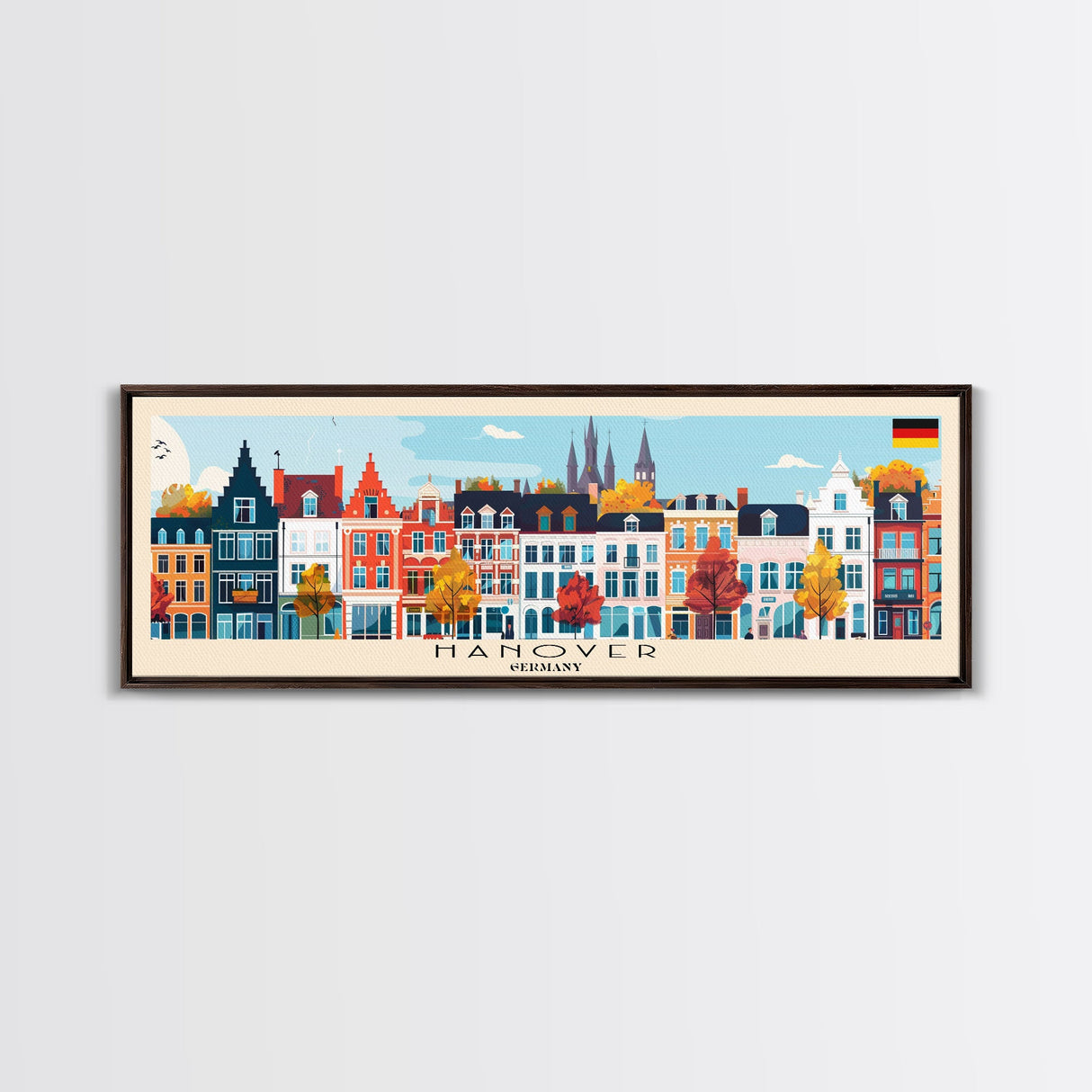 Hanover Germany Panoramic Travel Poster, Framed Canvas Print or Metal Wall Art, Travel Art, Home Decor, Panoramic Painting, Midcentury Art