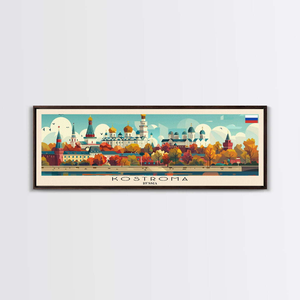 Kostroma Russia Panoramic Travel Poster, Framed Canvas Print or Metal Wall Art, Travel Art, Home Decor, Panoramic Painting, Midcentury Art