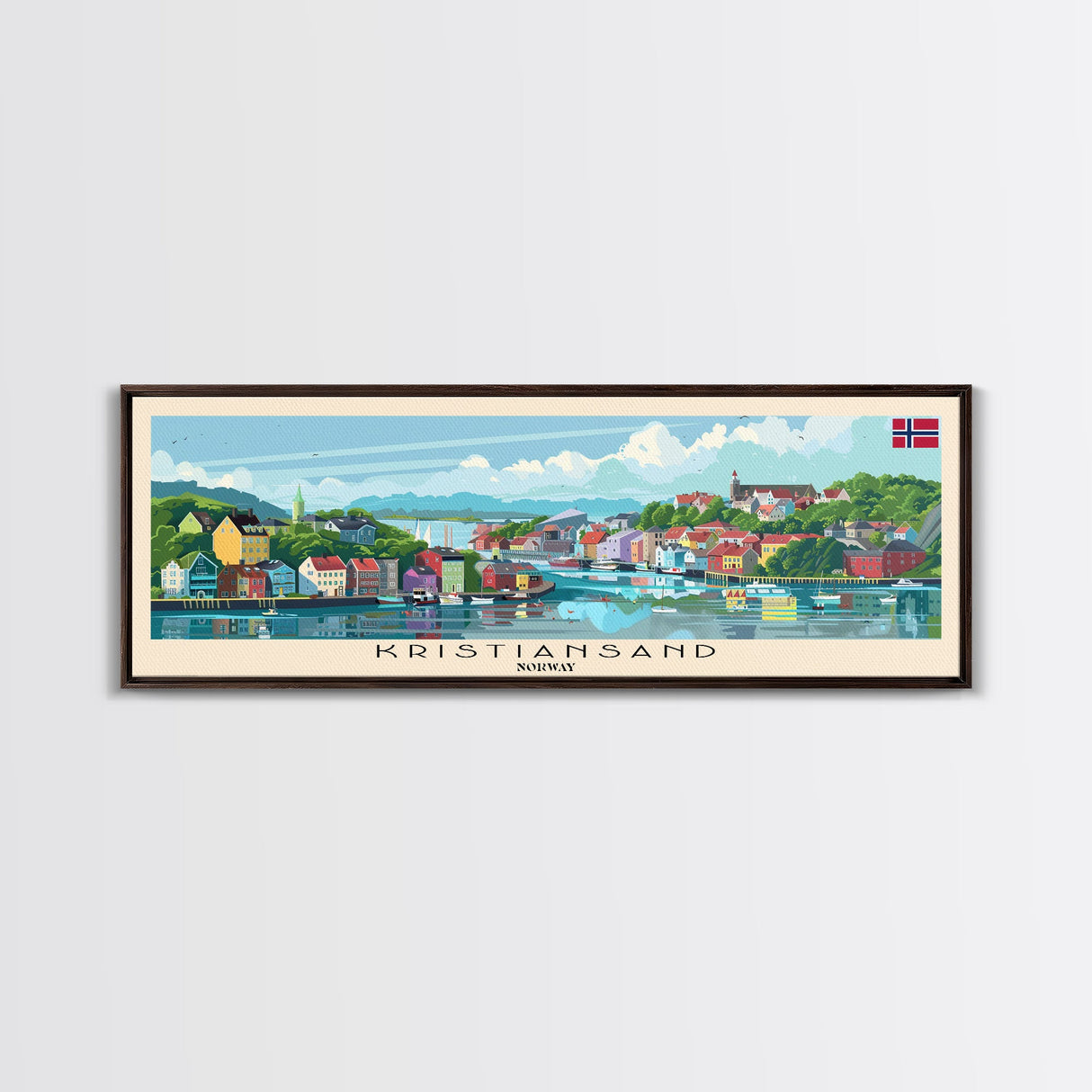 Kristiansand Norway Wall Art, Panoramic Travel Poster, Panoramic Framed Canvas Print, City Wall Art, Wall Hanging Home Decor, Travel Art