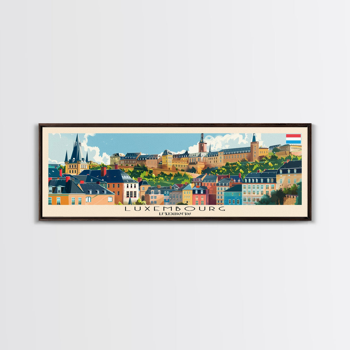 Luxembourg Luxembourg Panoramic Travel Poster, Framed Canvas Print or Metal Wall Art, Travel Art, Home Decor, Panoramic Painting, Midcentury Art