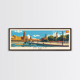 Seville Spain Panoramic Travel Poster, Framed Canvas Print or Metal Wall Art, Travel Art, Home Decor, Panoramic Painting, Midcentury Art
