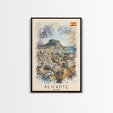 Alicante Spain Coastal City Travel Poster Art, Framed Canvas Print, Stunning Wall Art for Living Room, Bedroom Decor, Home Decoration
