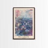 Belgrade Serbia Travel Poster Framed Canvas Print, Wall Art, Living Room Art, Watercolor Painting, Original Art, Vacation Gift