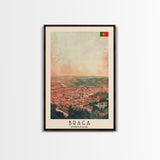 Braga Portugal Travel Poster Framed Canvas Print, Wall Art, Home Decor, Travel Print, Sunset Scene, Boho Art, Original Art