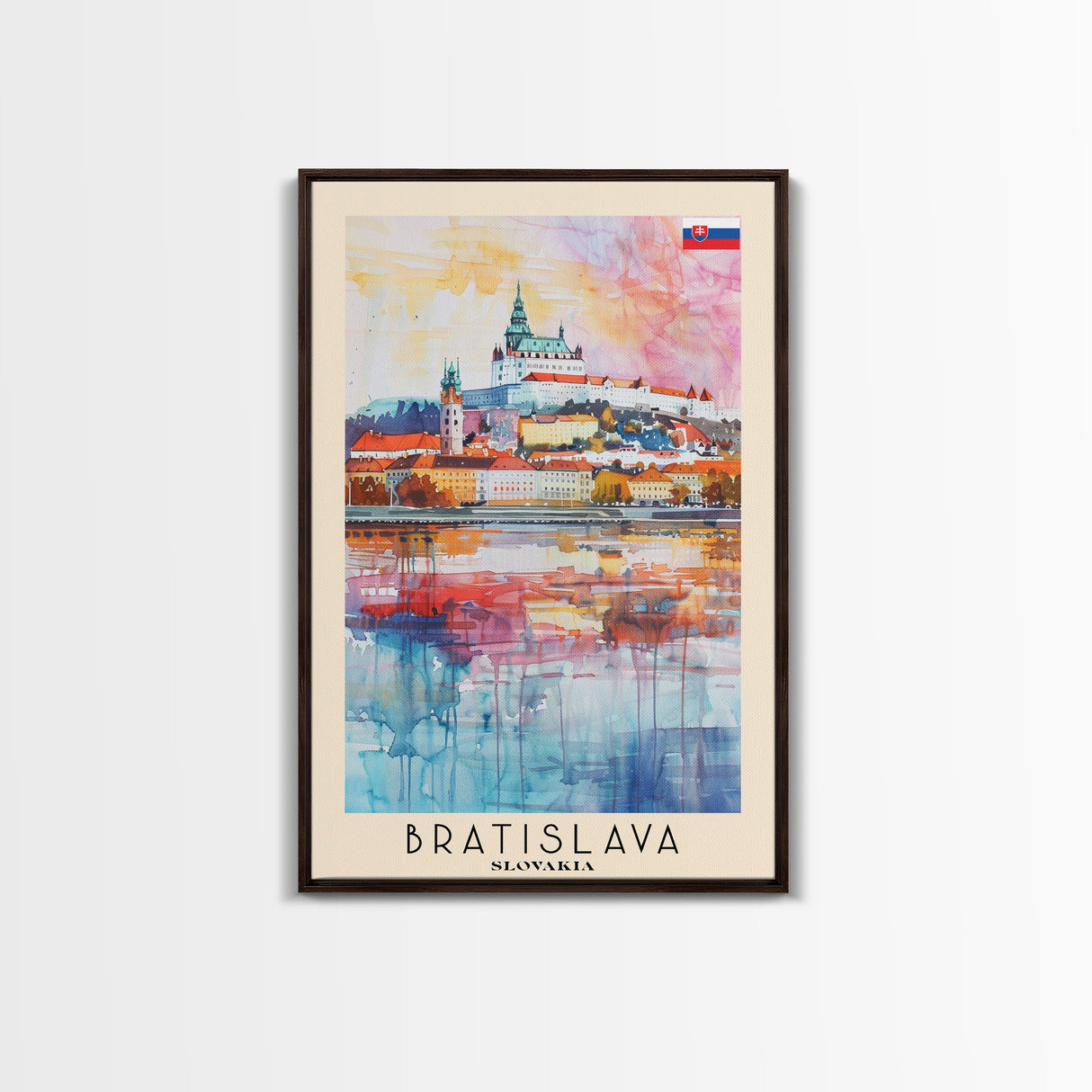 Bratislava Slovakia Travel Poster Framed Canvas Print, Wall Art, Home Decor, Watercolor Painting, Travel Print, Boho Style Art