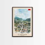 Elbasan, Albania Framed Canvas Print. Mountain Charm Wall Art for Living Room or Bedroom, Scenic Travel Poster Decor.