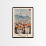 Grenoble France Mountain View Art, Framed Canvas Print, Wall Art for Bedroom, Travel Poster Art, Home Decoration, French Wall Art