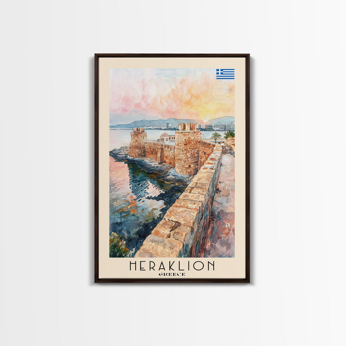 Heraklion Greece Historic Fort Art, Framed Canvas Wall Art, Living Room Decor, Home Decor, Mediterranean Poster, Wall Art Print, Travel Poster Art