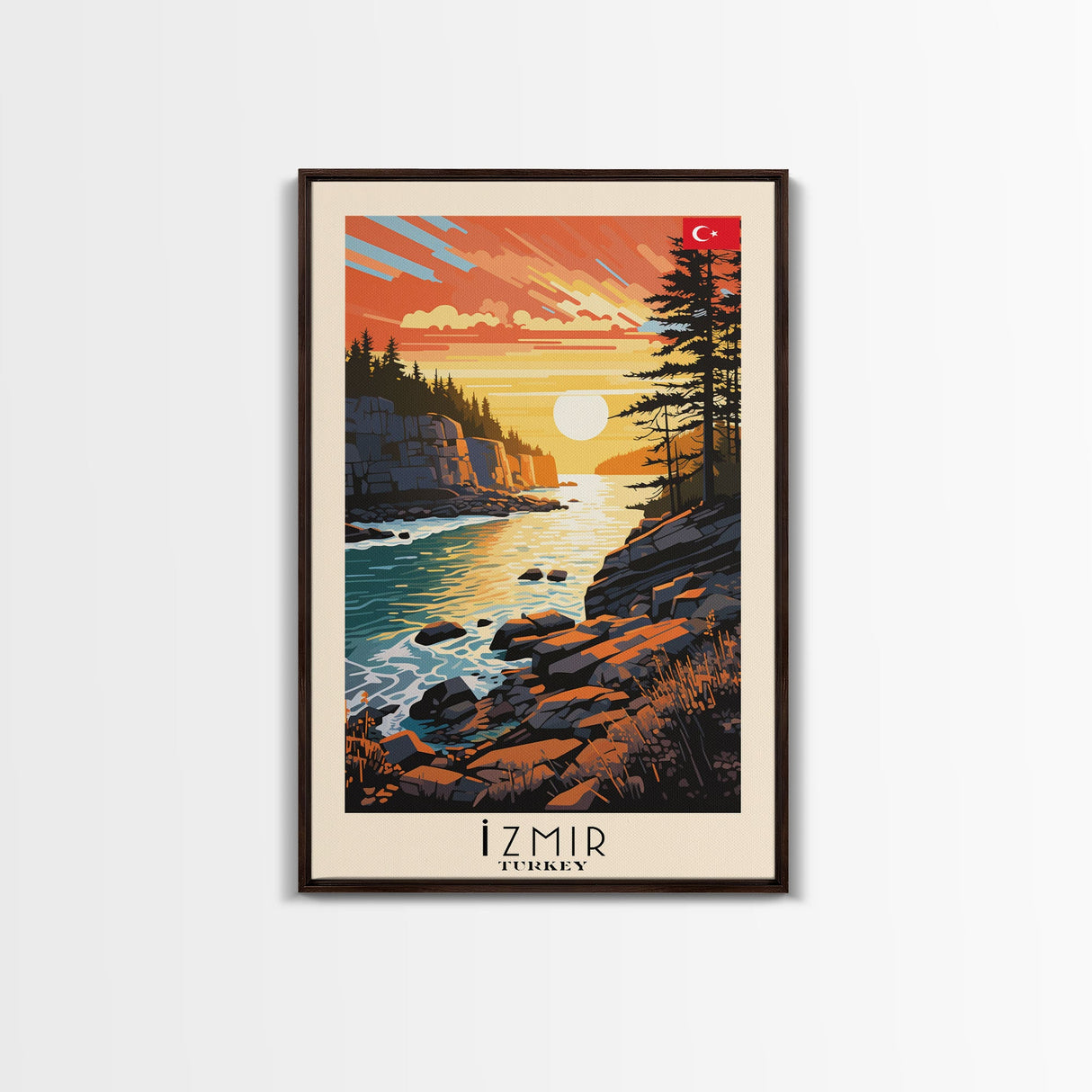 Izmir Turkey Scenic Coastal View, Framed Canvas Print, Travel Poster, Living Room Wall Art, Cityscape Decor, Nautical Art, Modern Home Decoration