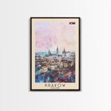 Krakow Poland Travel Poster Framed Canvas Print, Abstract Art, Minimalist Wall Decor, Vacation Gift, Home Decoration, Artistic Travel Print