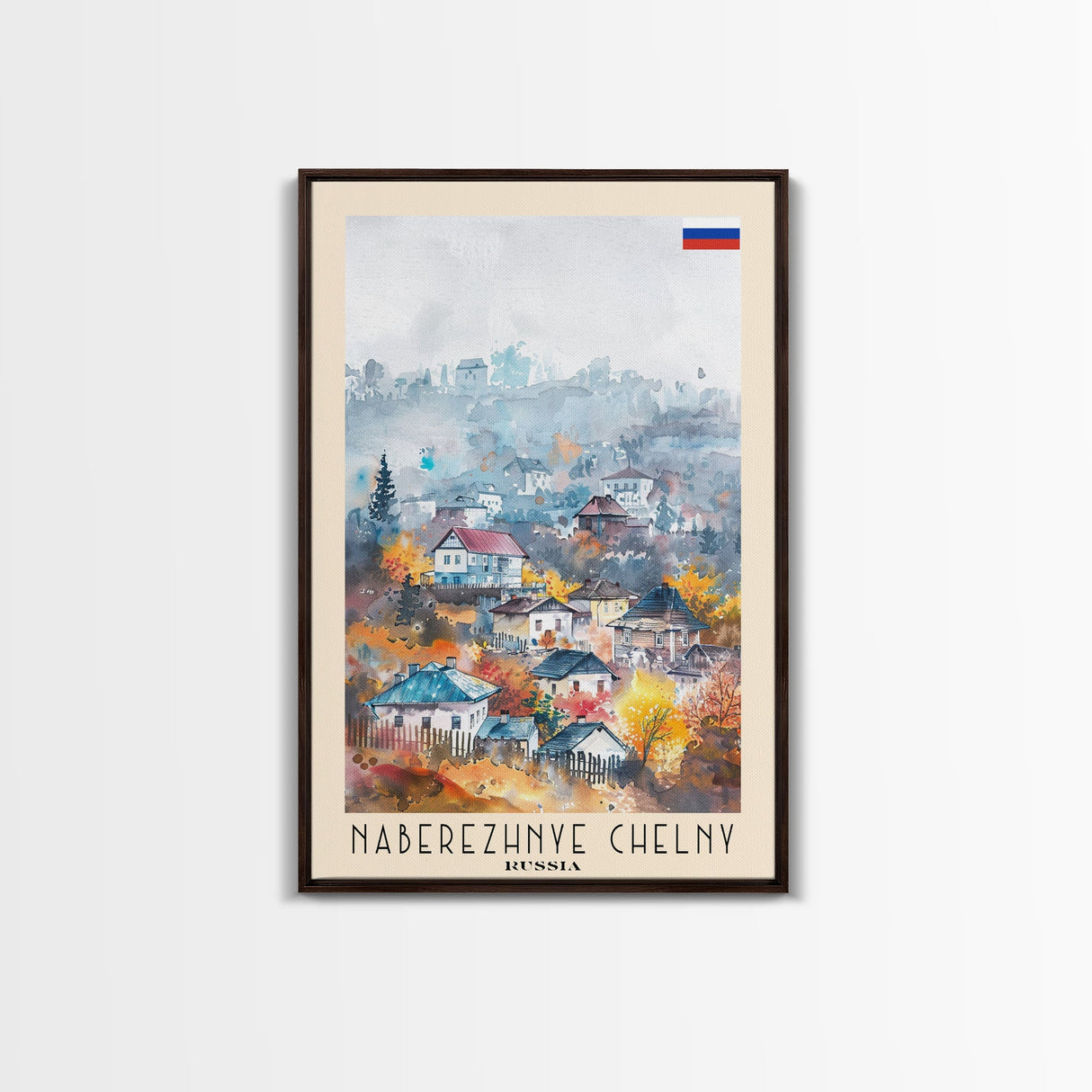 Naberezhnye Chelny Russia Framed Canvas Print, Boho Watercolor Painting, Scenic Wall Art, Travel Poster, Home Decor, Unique Art
