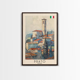 Prato Italy Travel Poster Framed Canvas Print, Watercolor Painting, Scenic Wall Art, Home Decor, Italian Landscape, Vibrant Art