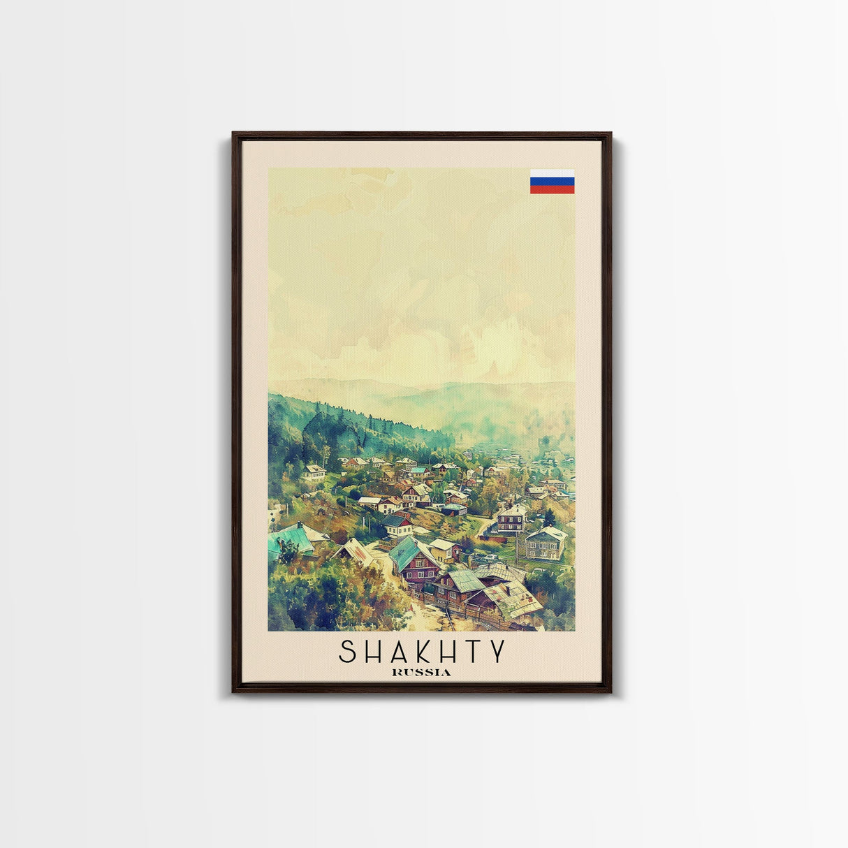 Shakhty Russia Travel Poster Framed Canvas Print, Watercolor Painting, Urban Wall Art, Home Decor, Russian Cityscape, Modern Art