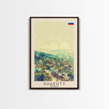 Shakhty Russia Travel Poster Framed Canvas Print, Watercolor Painting, Urban Wall Art, Home Decor, Russian Cityscape, Modern Art