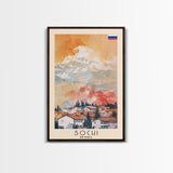 Sochi Russia Travel Poster Framed Canvas Print, Watercolor Painting, Coastal Wall Art, Home Decor, Russian Seaside, Vibrant Art