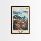 Vigo Spain Travel Poster Framed Canvas Print, Watercolor Painting, Coastal Wall Art, Home Decor, Spanish Seaside, Mediterranean Art
