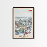 Yakutsk Russia Travel Poster Framed Canvas Print, Watercolor Painting, Scenic Wall Art, Home Decor, Russian Landscape, Unique Gift