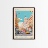 Brăila Romania Travel Poster Framed Canvas Print, Midcentury Modern Art, Pop Art Wall Decor, Home Decor, Vacation Gift, Living Room Art