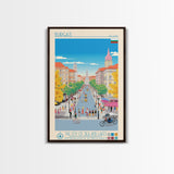 Burgas Bulgaria Travel Poster Framed Canvas Print, Midcentury Modern Art, Pop Art Wall Decor, Home Decor, Vacation Gift, Living Room Art