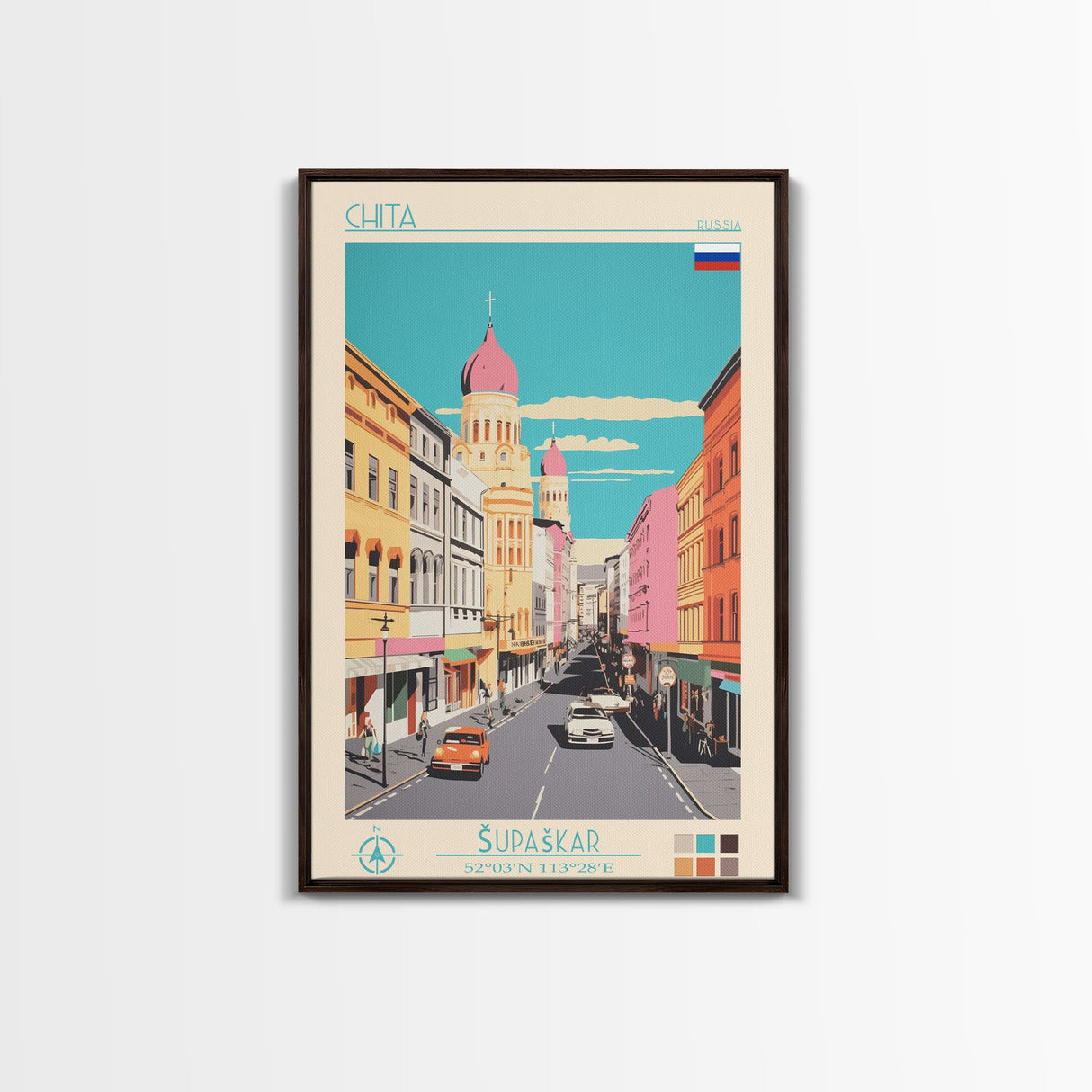 Chita Russia Travel Poster Framed Canvas Print, Midcentury Modern Art, Pop Art Wall Decor, Home Decor, Vacation Gift, Living Room Art