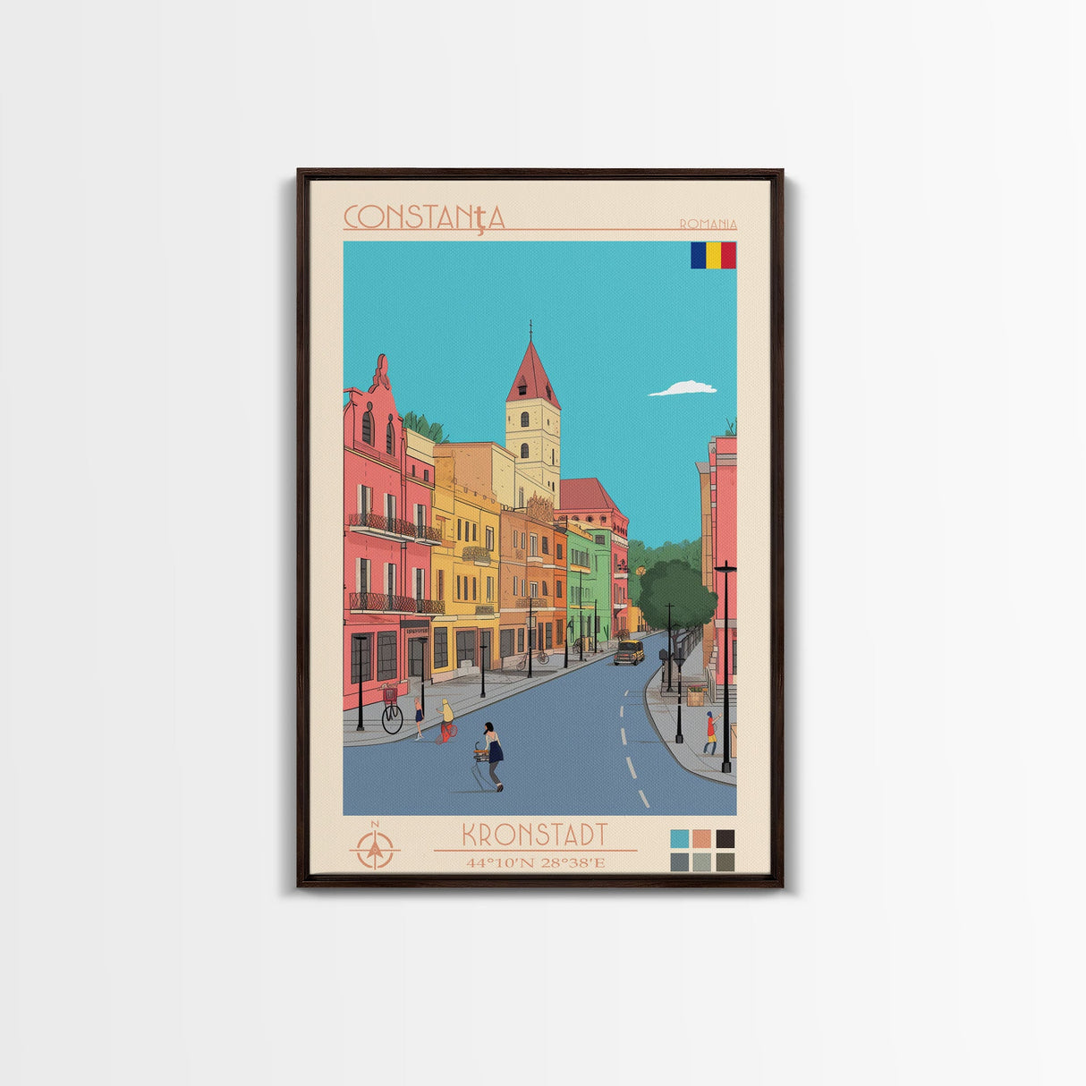 Constanta Romania Travel Poster Framed Canvas Print, Midcentury Modern Art, Pop Art Wall Decor, Home Decor, Vacation Gift, Living Room Art