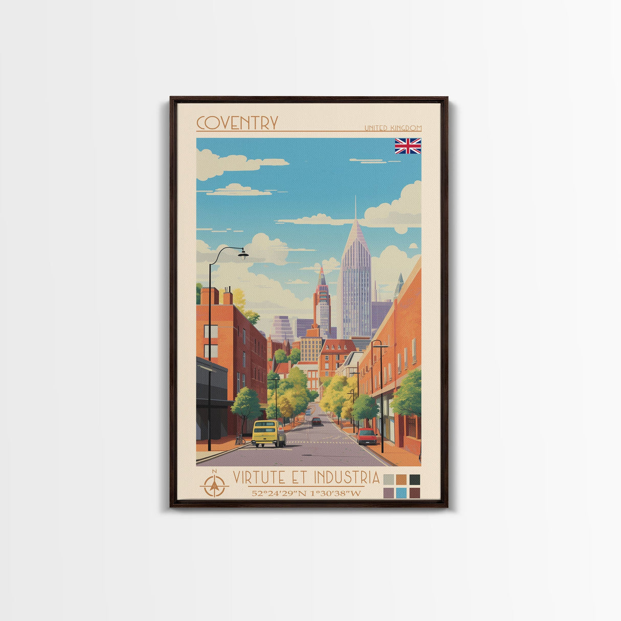 Coventry United Kingdom Travel Poster Framed Canvas Print, Midcentury Modern Art, Pop Art Wall Decor, Home Decor, Vacation Gift, Living Room Art
