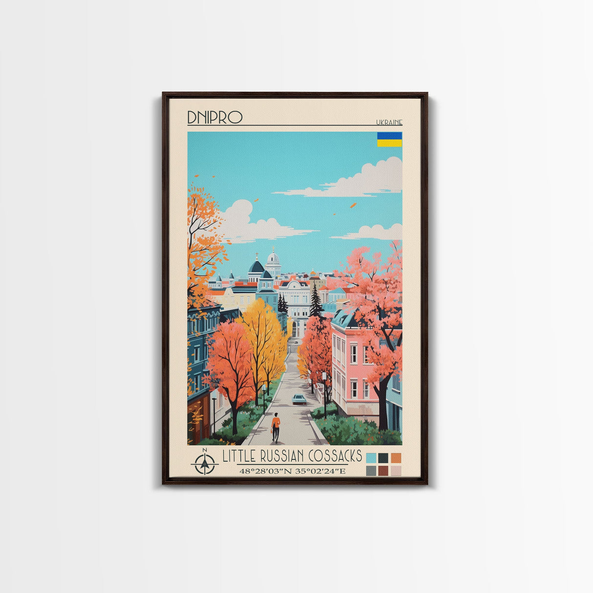 Dnipro Ukraine Travel Poster Framed Canvas Print, Midcentury Modern Art, Pop Art Wall Decor, Home Decor, Vacation Gift, Living Room Art