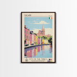Galway Ireland Travel Poster Framed Canvas Print, Midcentury Modern Art, Pop Art Wall Decor, Scenic Bedroom Art, Office Decoration