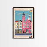 Gelsenkirchen Germany Travel Poster Framed Canvas Print, Midcentury Modern Art, Pop Art Wall Decor, Scenic Living Room Art, Bedroom Gift