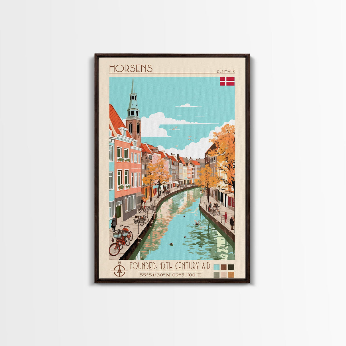 Horsens Denmark Travel Poster Framed Canvas Print, Midcentury Modern Art, Pop Art Wall Decor, Home Decor, Vacation Gift, Office Art