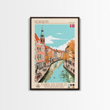 Horsens Denmark Travel Poster Framed Canvas Print, Midcentury Modern Art, Pop Art Wall Decor, Home Decor, Vacation Gift, Office Art