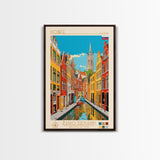 Košice Slovakia Travel Poster Framed Canvas Print, Midcentury Modern Art, Pop Art Wall Decor, Scenic Living Room Art, Bedroom Gift
