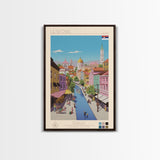 Leskovac Serbia Travel Poster Framed Canvas Print, Midcentury Modern Art, Pop Art Wall Decor, Scenic Wall Art, Living Room Decoration, Office Art