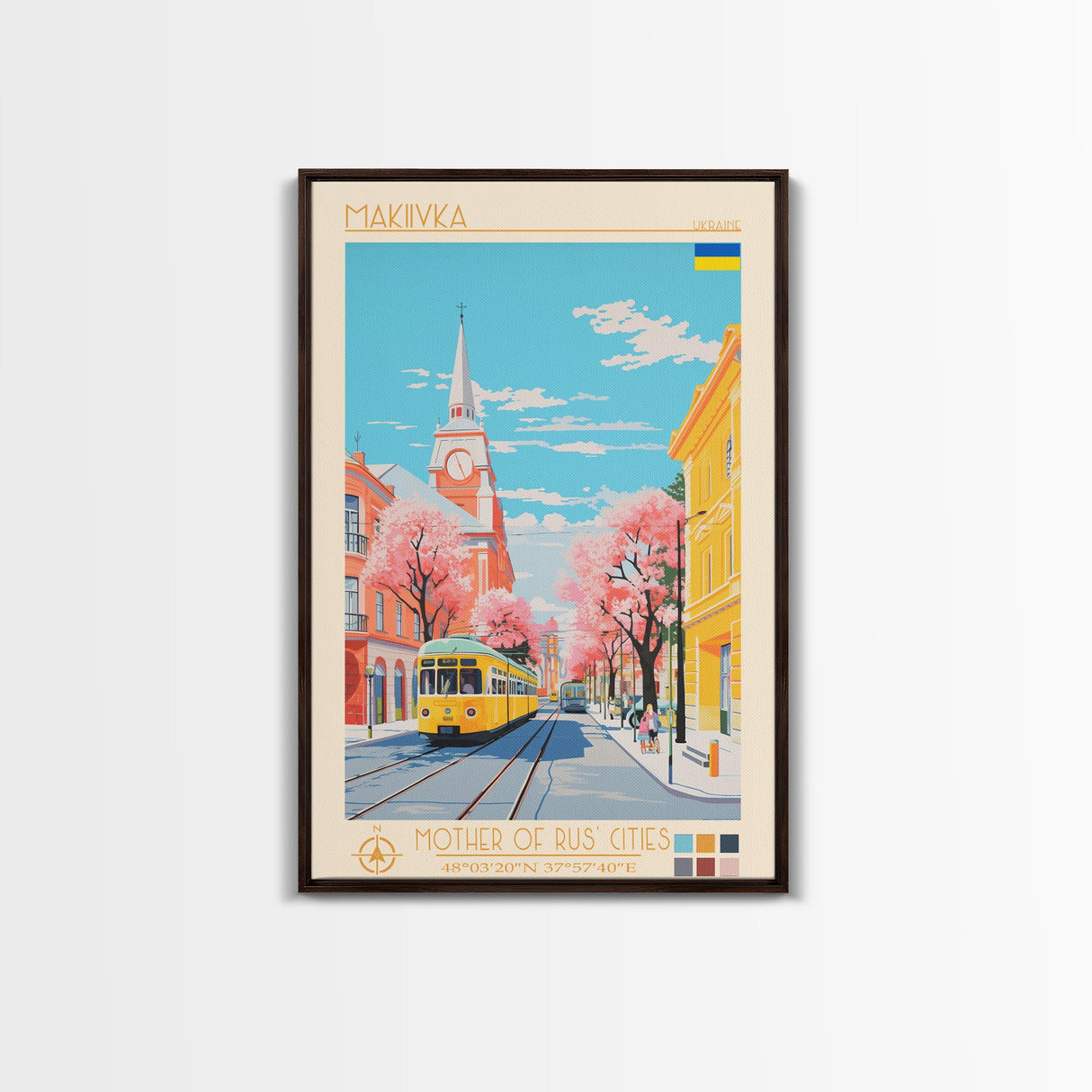 Makiivka Ukraine Travel Poster Framed Canvas Print, Midcentury Modern Art, Pop Art Wall Decor, Home Decor, Vacation Gift, Bedroom Art
