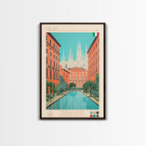 Milan Italy Travel Poster Framed Canvas Print, Midcentury Modern Art, Pop Art Wall Decor, Scenic Bedroom Art, Office Decoration