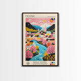 Mostar Bosnia and Herzegovina Travel Poster Framed Canvas Print, Midcentury Modern Art, Pop Art Wall Decor, Home Decor, Vacation Gift, Bedroom Art