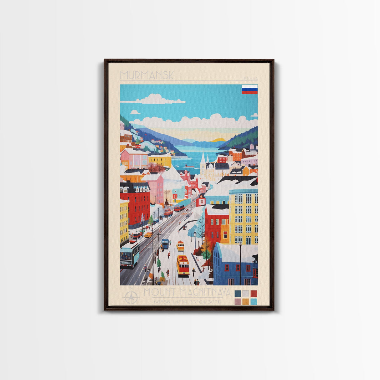 Murmansk Russia Travel Poster Framed Canvas Print, Midcentury Modern Art, Pop Art Wall Decor, Scenic Wall Art, Living Room Decoration, Office Art