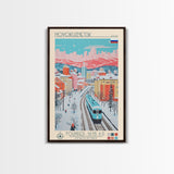 Novokuznetsk Russia Travel Poster Framed Canvas Print, Midcentury Modern Art, Pop Art Wall Decor, Scenic Wall Art, Living Room Decoration, Office Art