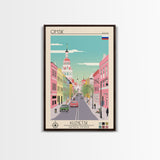 Omsk Russia Travel Poster Framed Canvas Print, Midcentury Modern Art, Pop Art Wall Decor, Scenic Wall Art, Living Room Decoration, Office Art