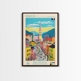 Prijedor Bosnia and Herzegovina Travel Poster Framed Canvas Print, Midcentury Modern Art, Pop Art Wall Decor, Home Decor, Vacation Gift, Bedroom Art