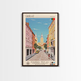 Queluz Portugal Travel Poster Framed Canvas Print, Midcentury Modern Art, Pop Art Wall Decor, Scenic Bedroom Art, Office Decoration